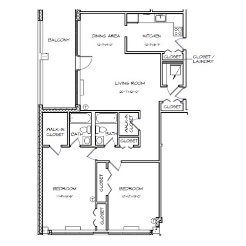 Crystal House Apartments in Arlington, Virginia 2x2 Floor Plan